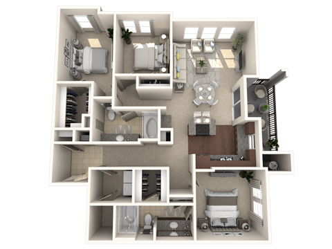 Floor plan for 3 beds, 2 baths, 1347 sqft